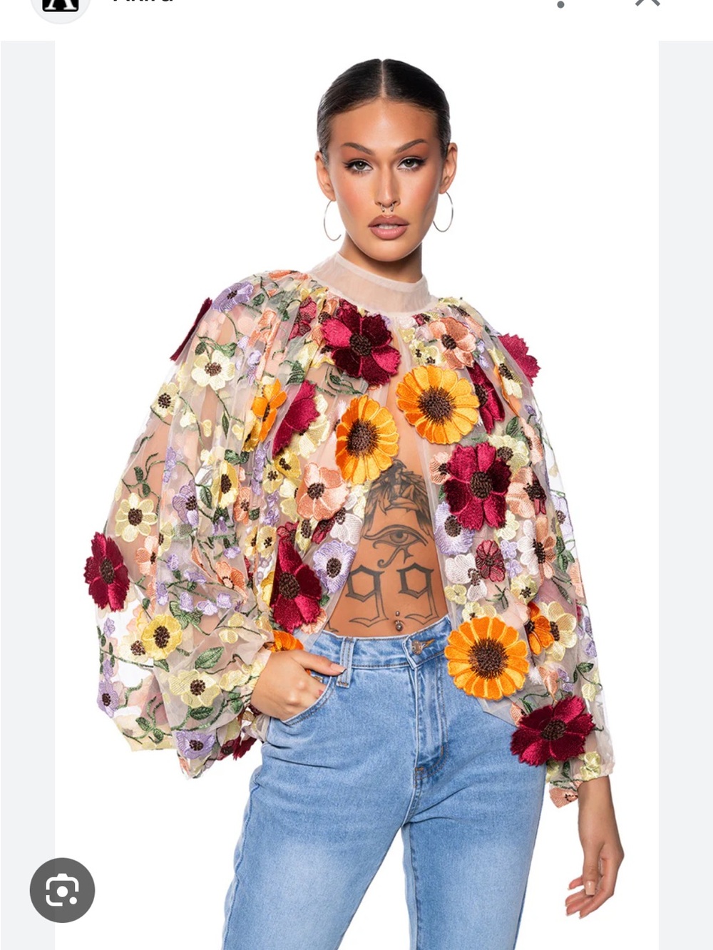 AKIRA Garden Dreams Floral Sheer Blouse